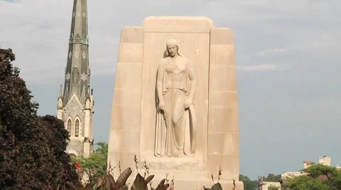 Monument and a flower-bed (panning) Stock Footage 55852191