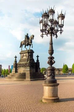 Monument and lantern on the square in the old town of Dresden, Germany, Europ Stock Photos