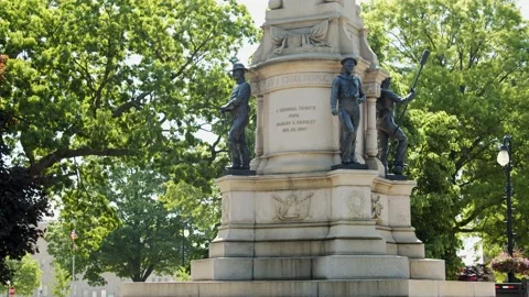 Monument and statues in historic Hackley Park, Muskegon Michigan. 4k60p Video stock 132925026
