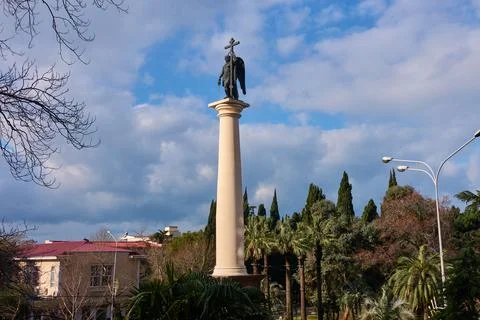 The monument to the Archangel Michael rises. Stock Photos