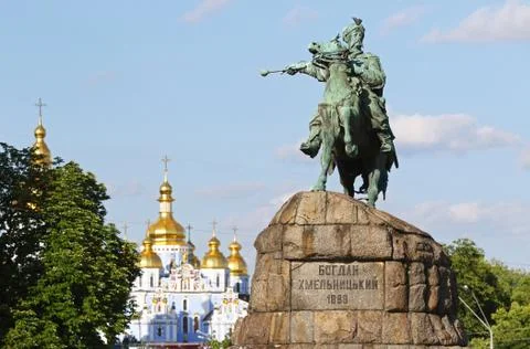 Monument of Bohdan Khmelnytsky on Sofia square in Kyiv, Ukraine Stock Photos