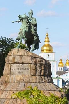 Monument of Bohdan Khmelnytsky on Sofia square in Kyiv, Ukraine Stock Photos