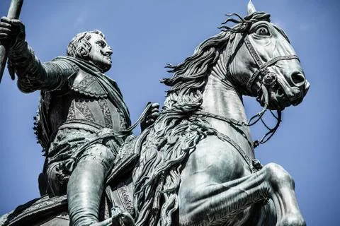 The monument of charles iii on puerta del sol in madrid, spain Stock Photos