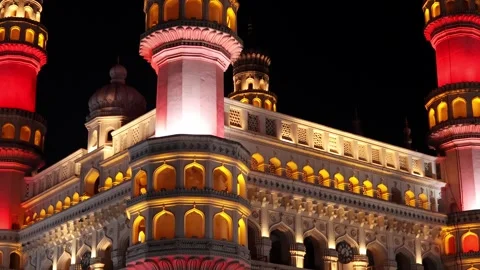 Monument Charminar with night illumination in the evening Stock Footage 313683861