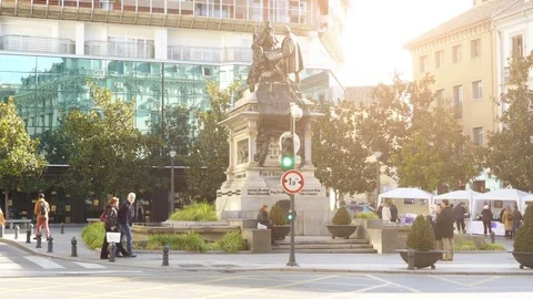 Monument Columbus and Queen Isabella, Granada Stock Footage