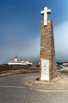 Monument declaring Cabo da Roca as the westernmost extent of continental Eu.. Stock Photos
