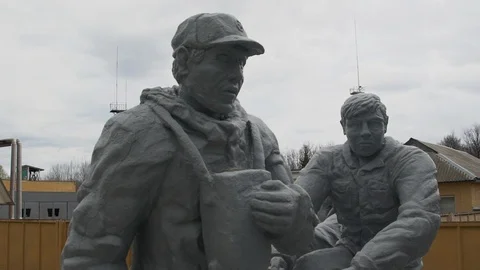 Monument of died liquidators of Chernobyl nucllear explosion. Stock Footage 115446535