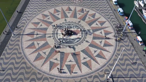 Monument to the Discoveries world map in Lisbon Stock Footage 201795160