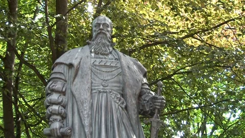 Monument to Duke Albrecht first Duke of Prussia. Close up of monument. Video stock 111633361