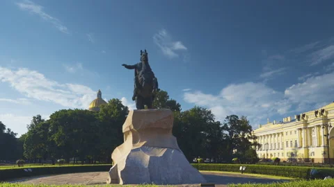 Monument of emperor Peter the great, bronze Horseman, Saint Petersburg, Russi Stock Footage 159643549