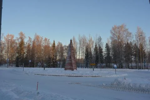 Monument in form New Year's tree, a Christmas tree in Varkaus, Finland. Stock Photos
