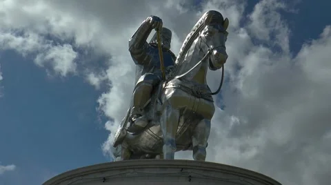 The monument to Genghis Khan in Mongolia on the background moving clouds. Stock Footage 61627787