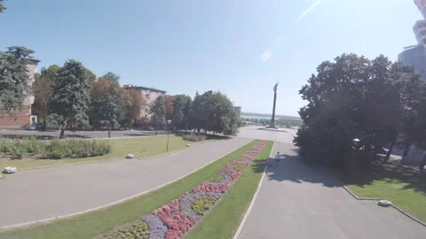 Monument of Glory in Dnipro, FPV drone is flying around it, high speed Stock Footage 139609106