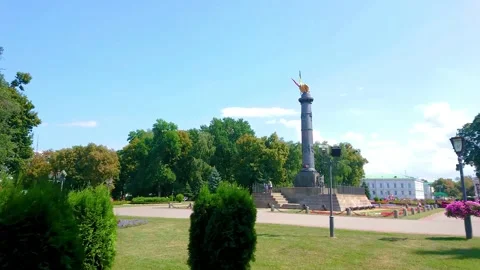 The Monument of Glory of Poltava Battle the the heart of the city, Ukraine Stock Footage 192132006