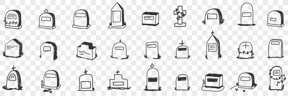 Monument on grave doodle set 스톡 일러스트