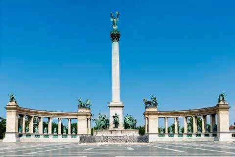 Monument on the Heroes' Square in Budapest. Stock Photos
