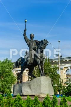 Monument to hetman Petro Sagaidachnyi in Kiev, Ukraine Stock Photos