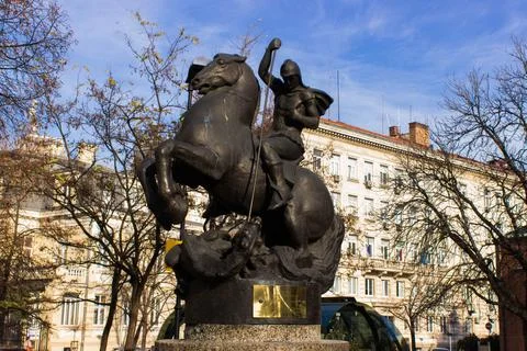 Monument to the lancer on a horse in Sofia Stock Photos