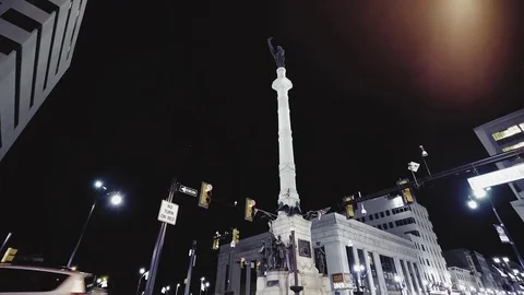 Monument lit up in small town Stock Footage 71935596
