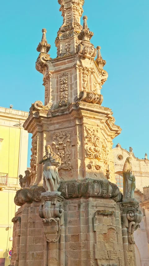 Monument in main square of Nardò under clear summer sky Stock Footage 328003765