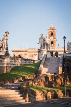 Monument of Marcus Aurelius on the horse on Piazza del Campidoglio in Rome Stock Photos