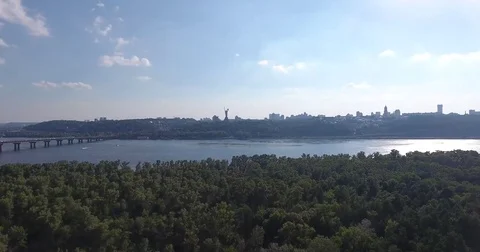 Monument motherland mother Dnepr River Kyiv city Stock Footage