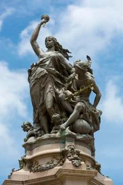 Monument on the opera square with clear blue sky, Manaus, Brazil Stock Photos