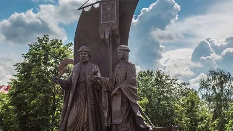 Monument to Peter and Fevronia Hyperlapse in Yekaterinburg landmarks Stock-Footage 84686942