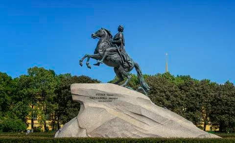 Monument to Peter the first. View the Bronze Horseman monument in the Senate  Stock Photos
