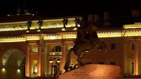 Monument to Peter the Great. Bronze Horseman Stock Footage