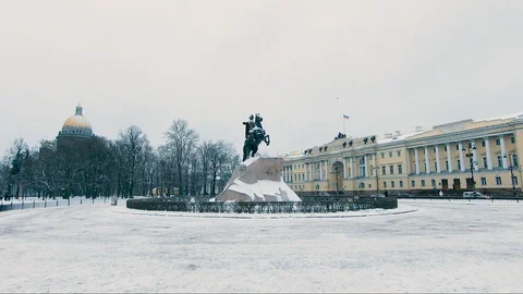 The monument to Peter the Great on the Senate square in St. Petersburg Stock Footage 104302814