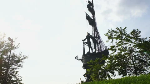 Monument to Peter I on blue sky background Stock Footage 95278656