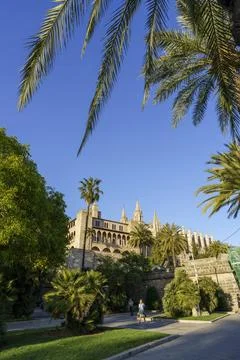 Monument to Ramon Llull with the cathedral in the background monument to R... Stock Photos