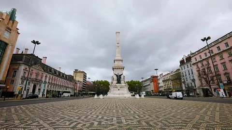 Monument to the Restorers at Restauradores Square in Lisbon. Stock Footage 247253058