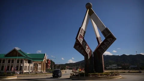 Monument at round about in Laos Stock Footage 104121082