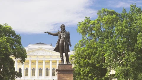 Monument to the russian poet Alexander Pushkin, St Petersburg, Russia Stock Footage 200717005