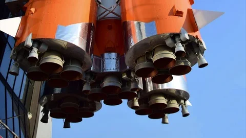 Monument of russian space rocket Vostok one Stock Footage 85305586