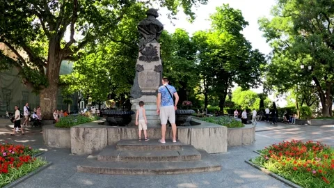 Monument to A.S. Pushkin in Odessa Stock Footage 187749076