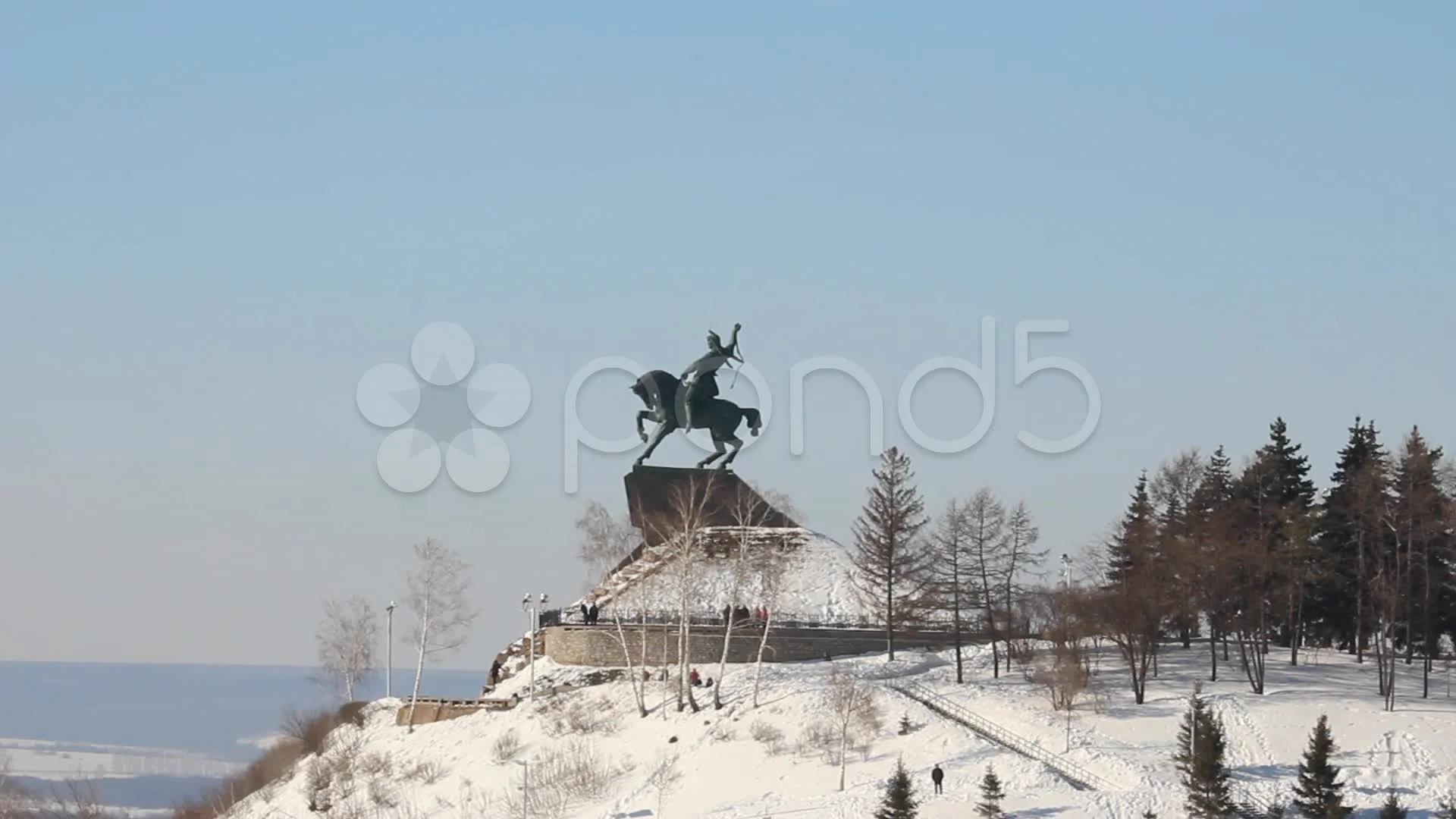 Monument To Salavat Yulaev in Ufa at Winter Aerial View Stock