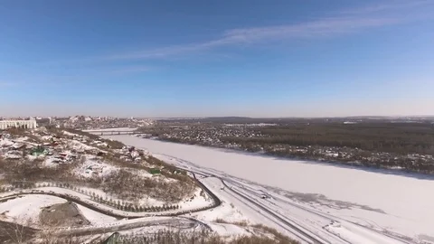 Monument to Salavat Yulaev in Ufa at winter aerial view Stock Footage