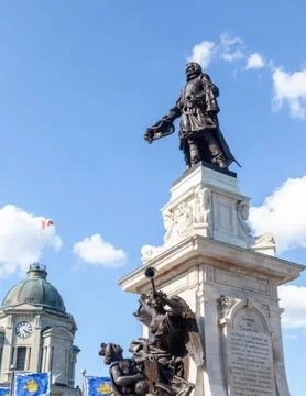 Monument of Samuel de Champlain in Old Quebec City Stock Photos