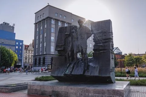 Monument to the September Scouts and former BGK bank headquarters in Katowice Stock Photos