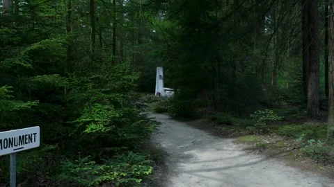 Monument sign pointing to a memorial stone deep in a forest 動画素材 336594659