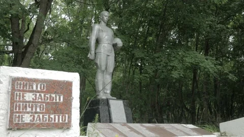 Monument to soldiers of the second world war in the exclusion zone Stock Footage 194482012