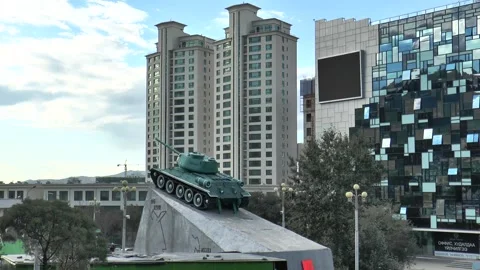 Monument to Soviet T-34 tank, Ulaanbaatar, Mongolia. Stock Footage 304907788