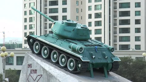 Monument to Soviet T-34 tank in Ulaanbaatar, Mongolia. Stock Footage 305145789