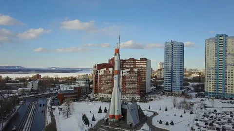 Monument to Soyuz rocket Stock Footage 118378694