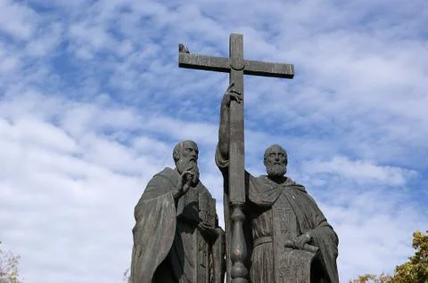 Monument to SS. Cyril and Methodius in Moscow Stock Photos
