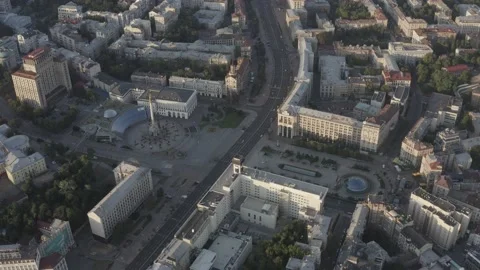 Monument statue at the Independence Square in Kyiv. Ukraine. Aerial. Summer Stock Footage 200987262