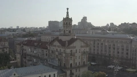 Monument statue at the Independence Square in Kyiv. Ukraine. Aerial. Summer Stock Footage 200989044